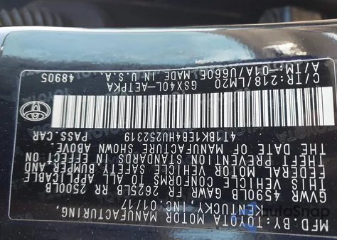 2017 Toyota Avalon Limited из США, поврежденный, VIN 4T1BK1EB4HU252319